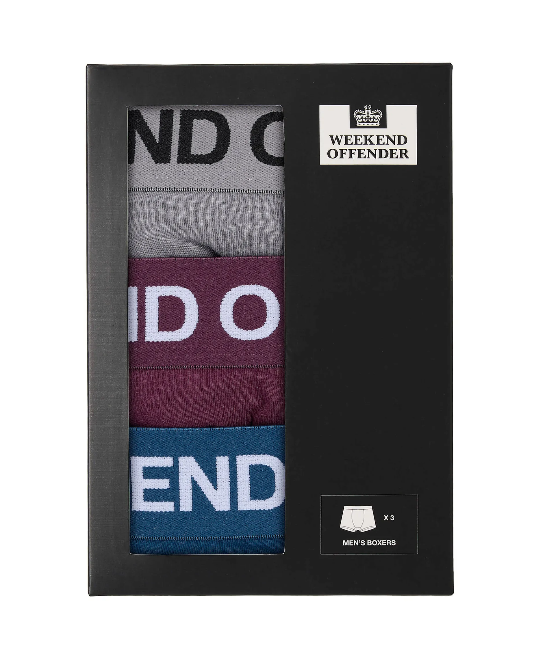 Boxer Shorts Pack Of 3 Light Grey/ Deep Plum/ Juniper Blue