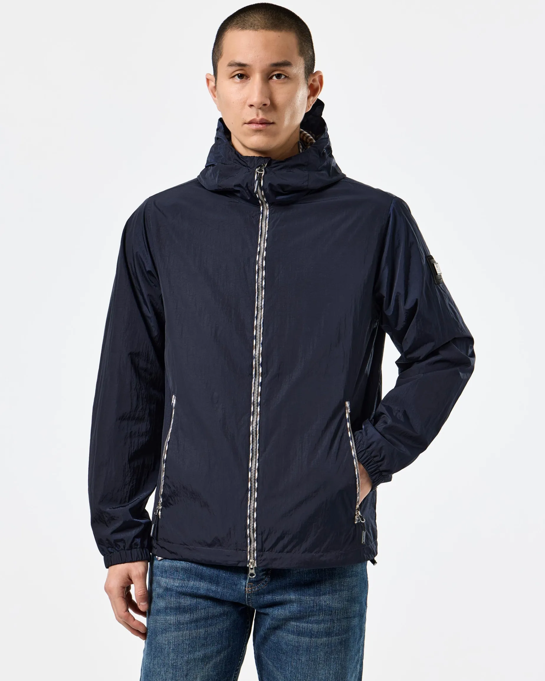 Campania Check Windbreaker Jacket Navy