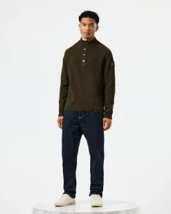 Castillos Knitted Wool Quarter Neck Sweater Castle Green