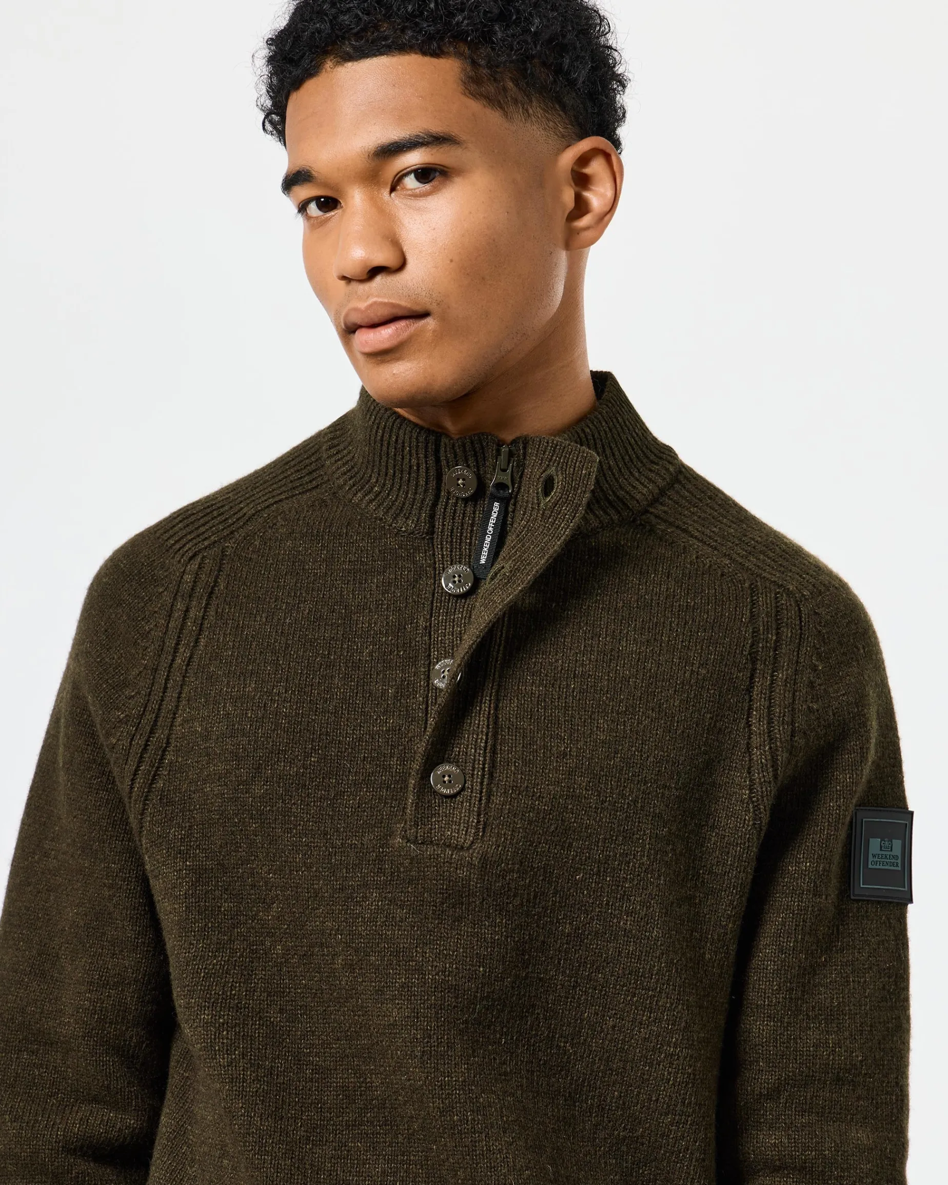 Castillos Knitted Wool Quarter Neck Sweater Castle Green