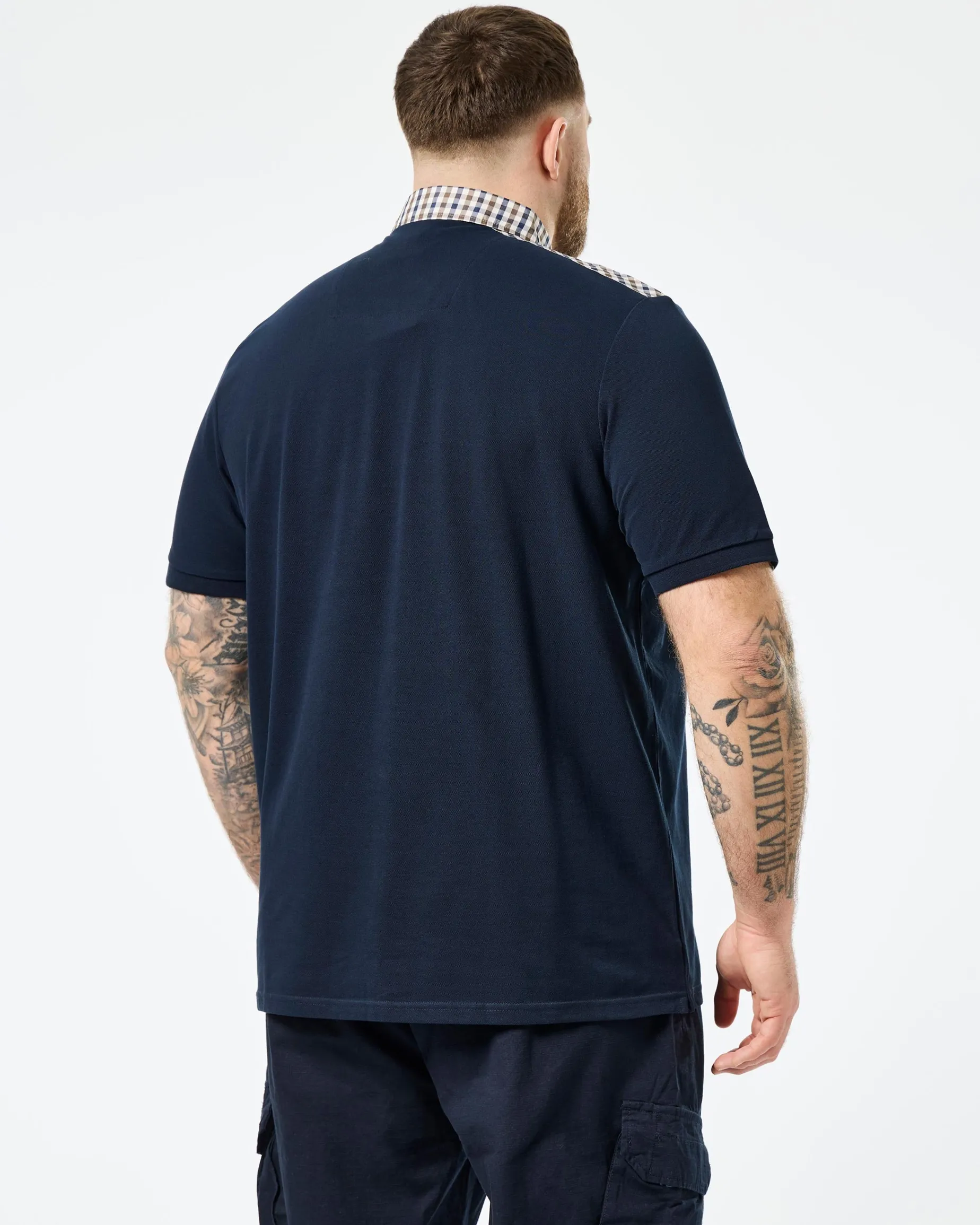 Plus Size - Costa Polo Shirt Navy/Mid House Check